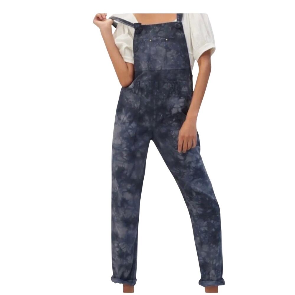 Anthropologie 28 The Wanderer Tie Dye Relaxed Overalls Blue Travel Comfort Boho